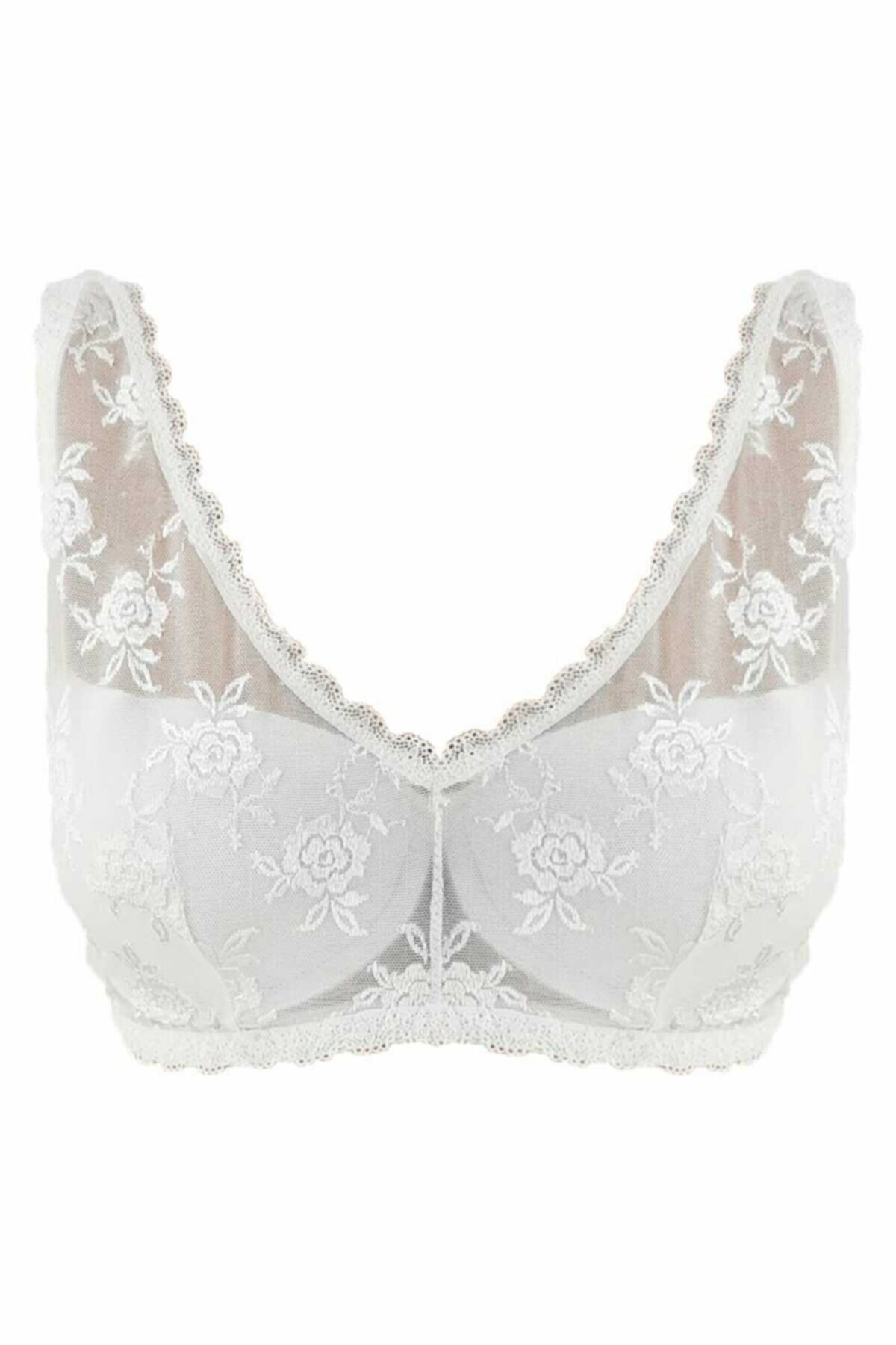 Dantel Detaylı Desteksiz Kalın Askılı Sütyen NBB 370 - Beyaz