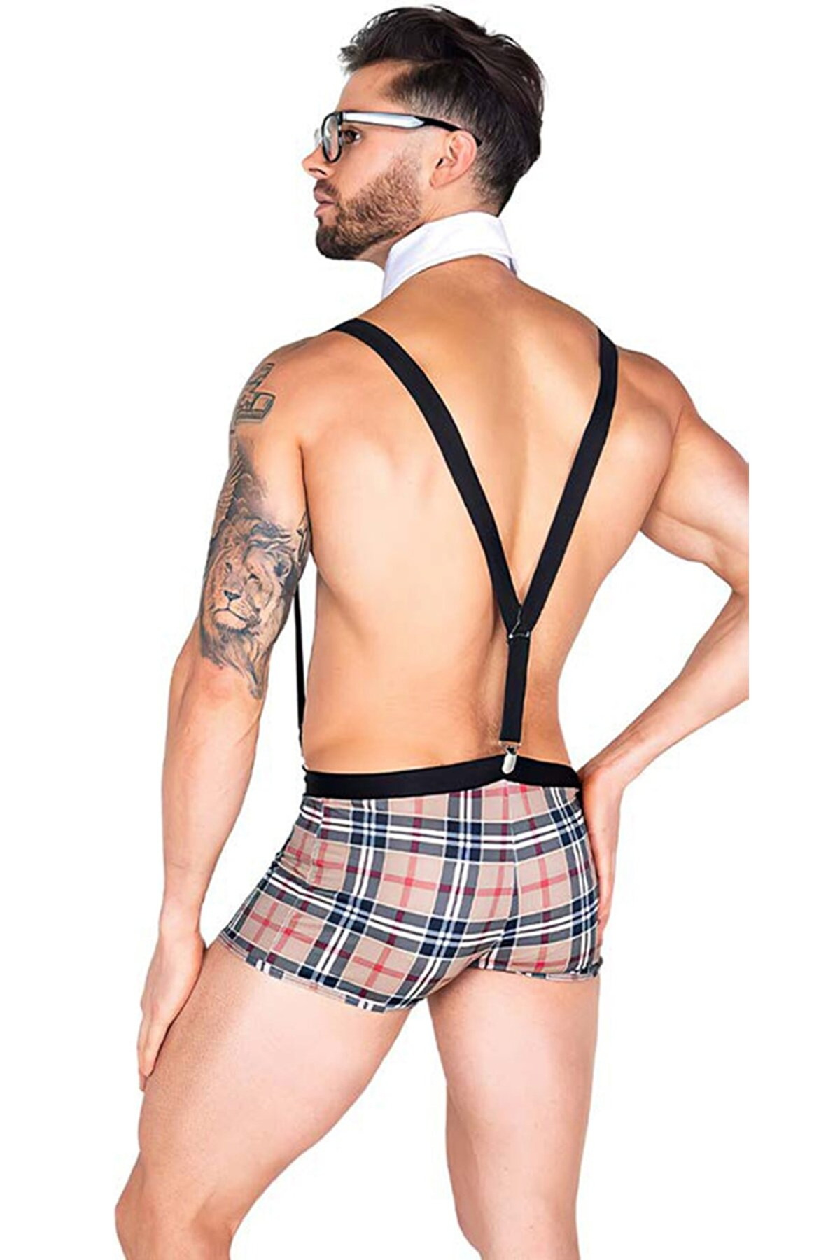 Ekose Desenli Polyester Likra Boxerlı Askılı Kostüm For Dreams 9000 - Görsel