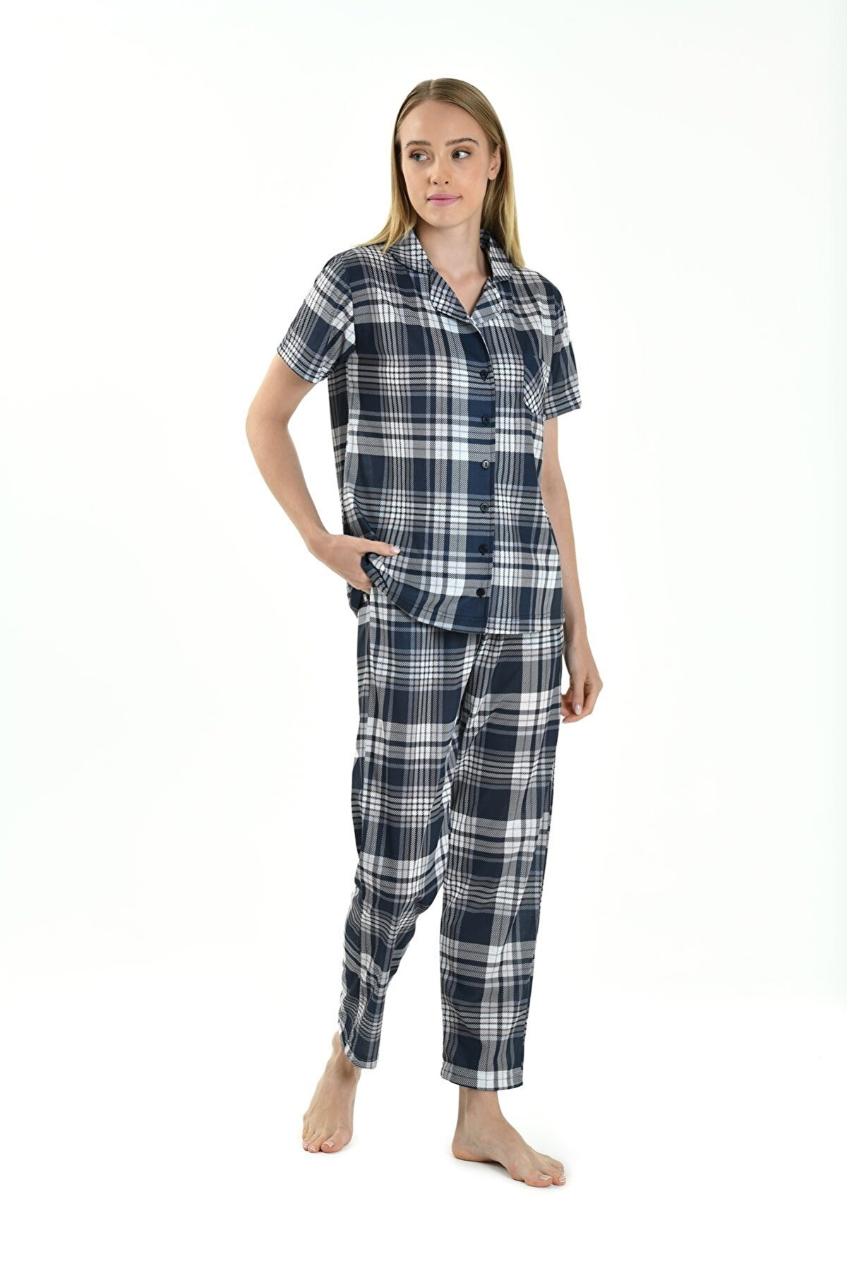 Yeni İnci Ekose Kadın Gömlekli Pijama Takımı Yeni İnci 1800 - Görsel 3