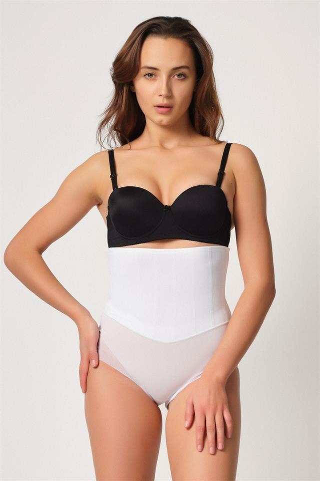 Kademeli Kompresyonlu Tüllü Karyokalı Korse Emay 2945 - Beyaz