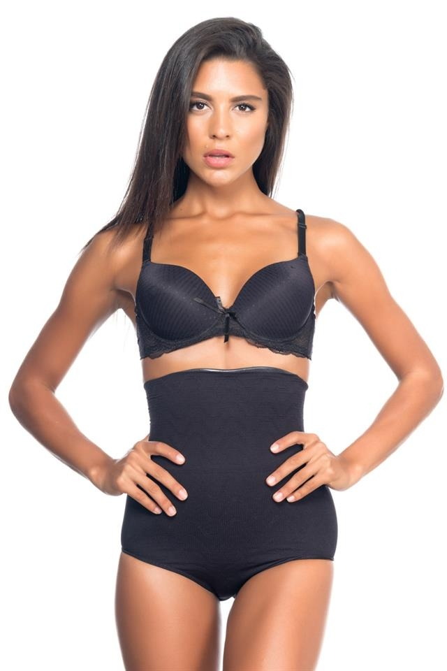 Yüksek Bel Desenli Slip Korse Emay 2079 - Siyah