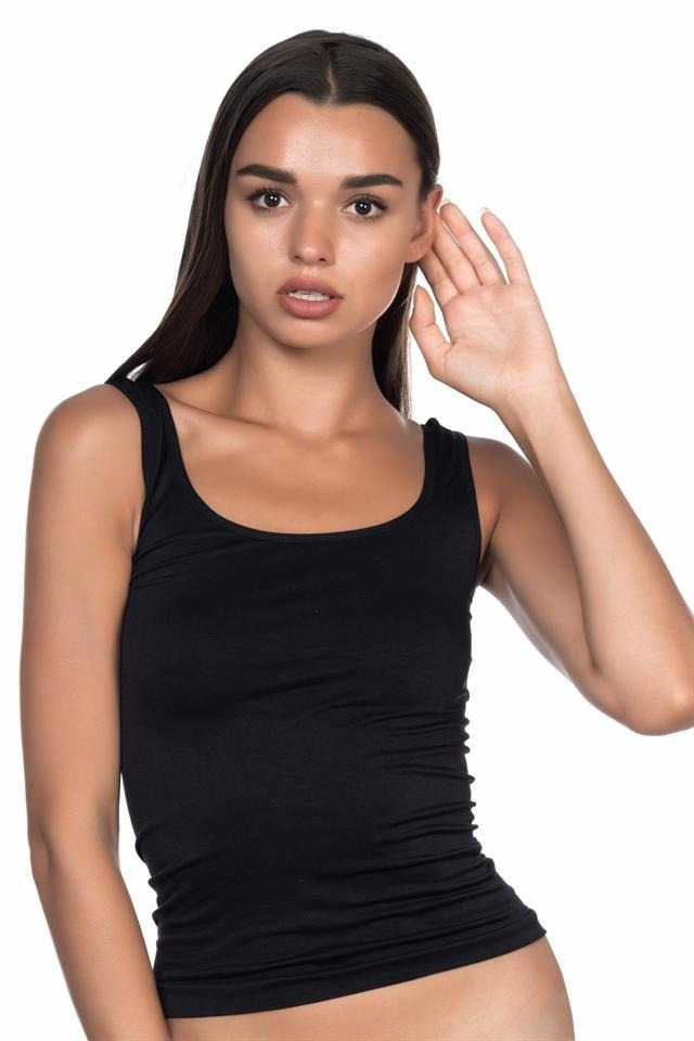 Dikişsiz Kalın Askılı Pamuklu Atlet Emay 5002 - Siyah