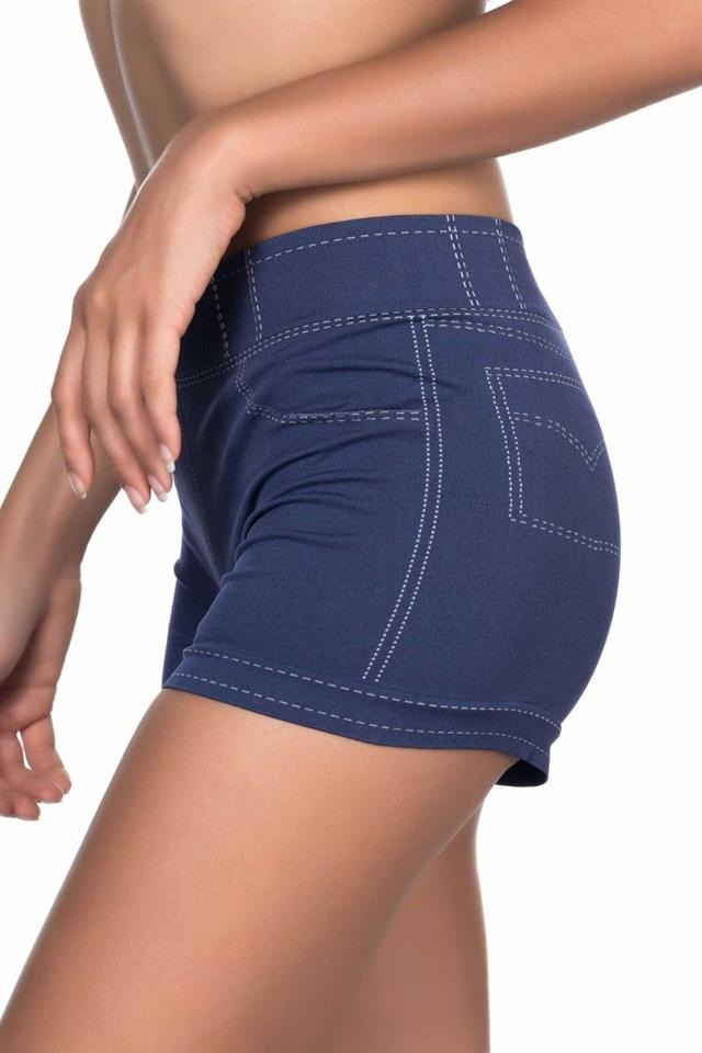 Dikişsiz Yüksek Bel Kadın Boxer Şort Emay 3802 - Mavi
