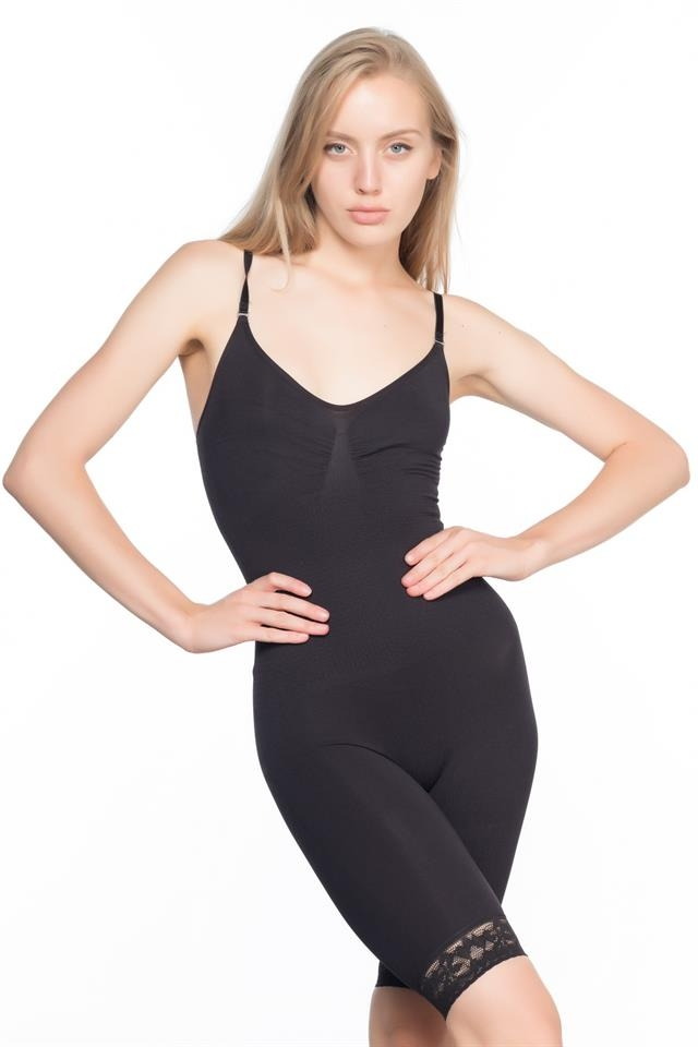 Dikişsiz Paça Dantelli Boxer Korse Emay 2031 - Siyah