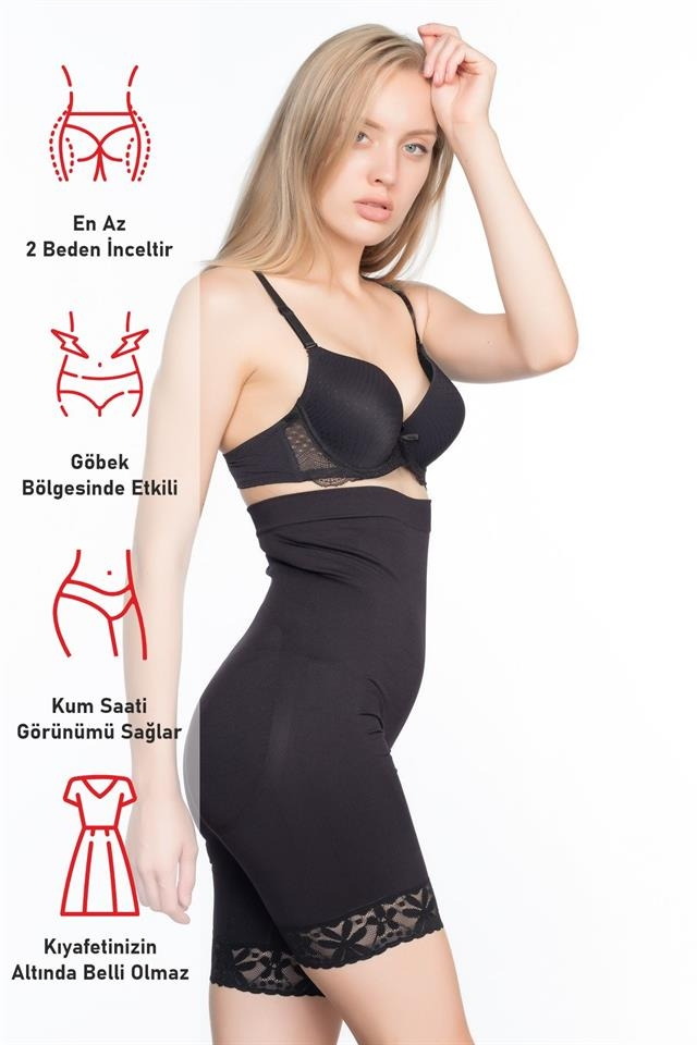 Dikişsiz Paça Dantelli Boxer Korse Emay 2027 - Siyah