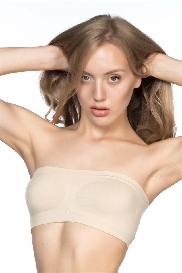 Dikişsiz Straplez Büstiyer Geniş Silikon Bantlı Emay 4002 - Ten