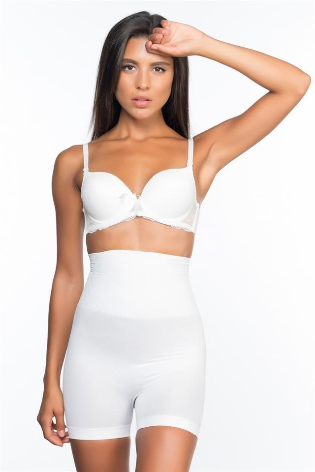 Yüksek Bel Kısa Paçalı Korse Emay 2075 - Beyaz