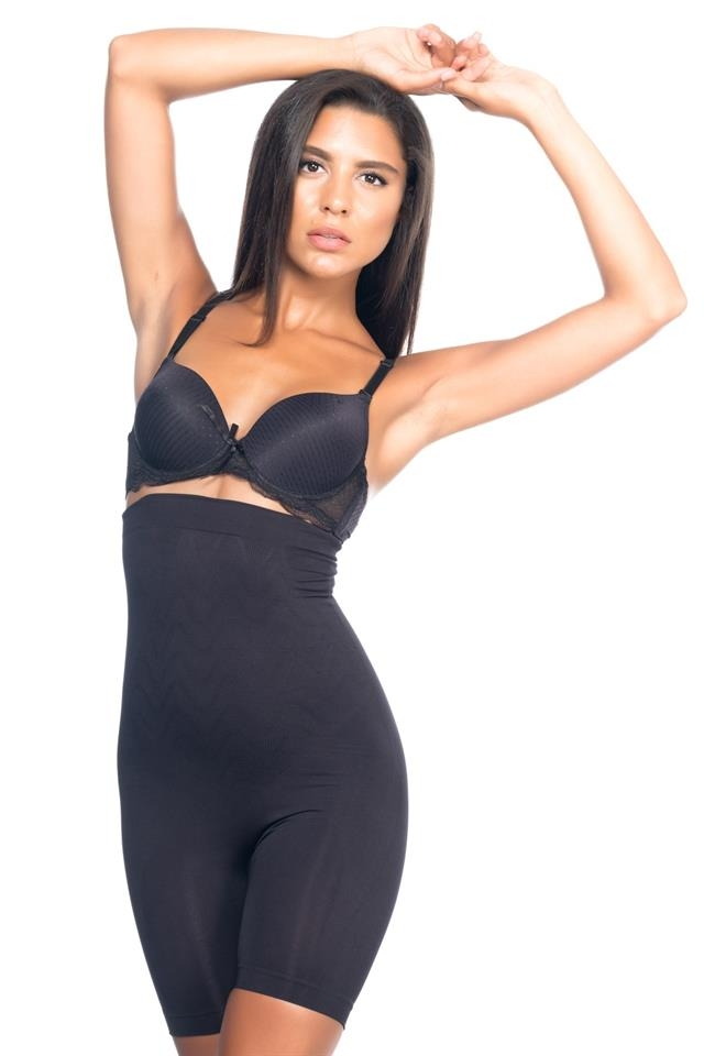 Yüksek Bel Desenli Boxer Korse Emay 2077 - Siyah