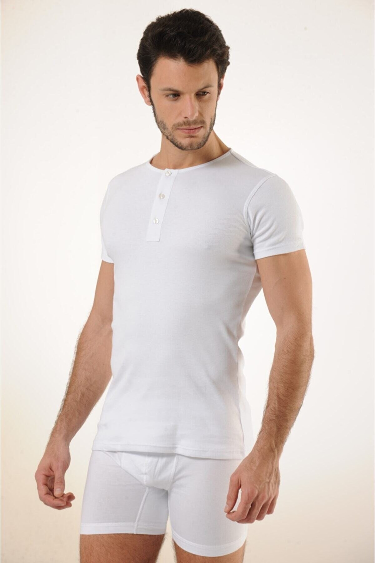 Pamuklu Düğmeli Kol Erkek Atlet HMD 505 - Beyaz