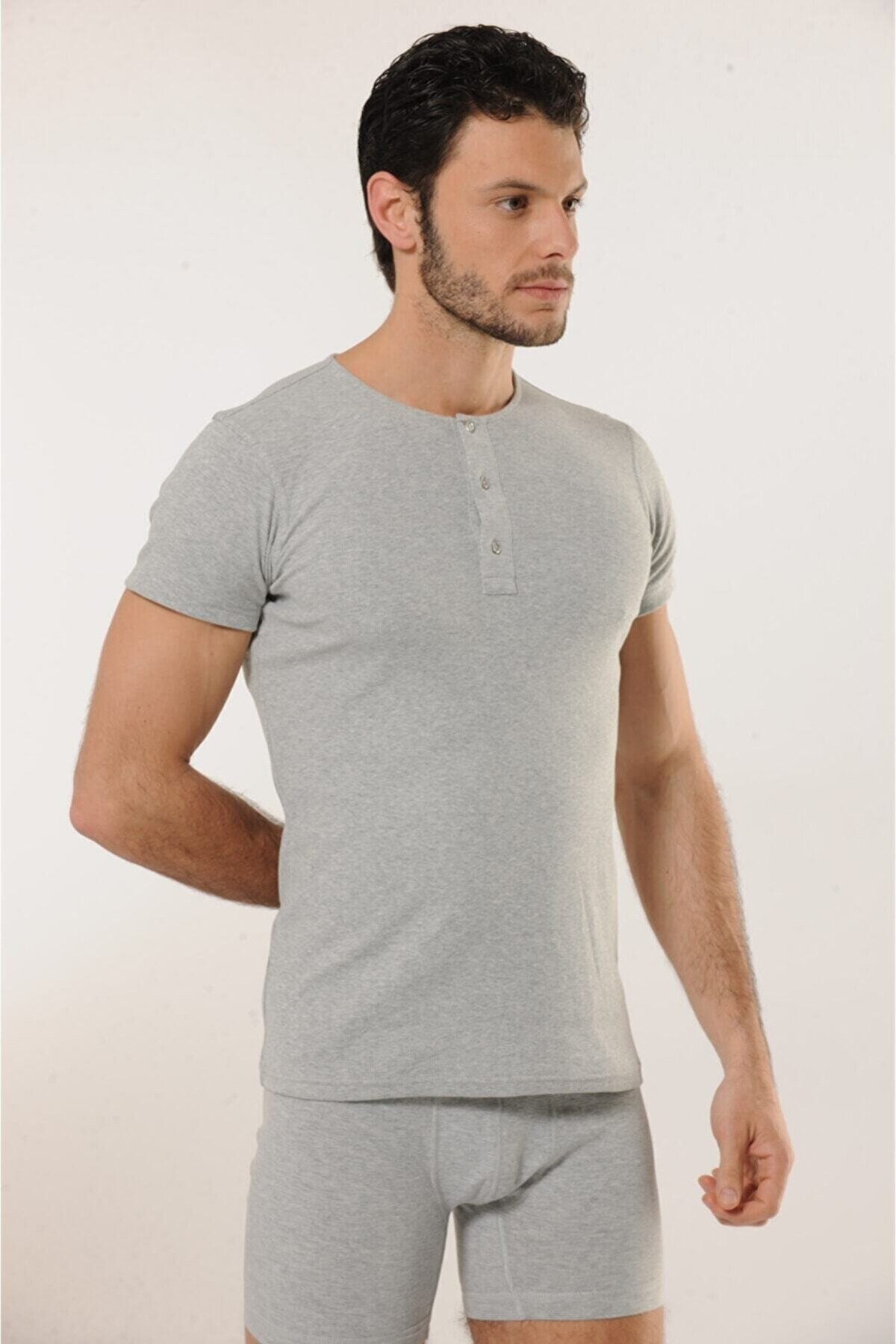 Düğmeli Kollu Pamuklu Atlet HMD 506 - Gri