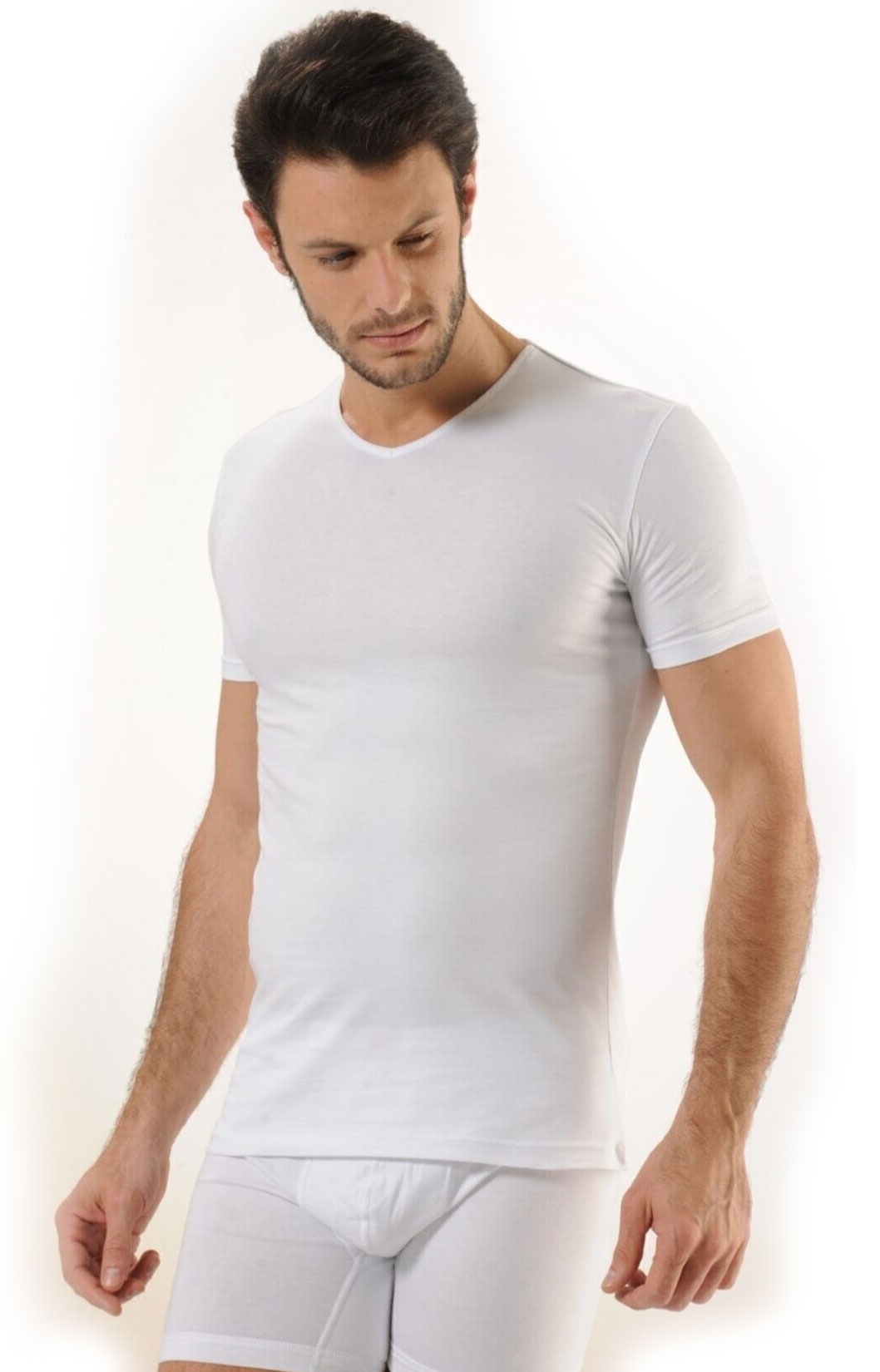Pamuklu Likralı V Yaka Atlet HMD 702 - Beyaz