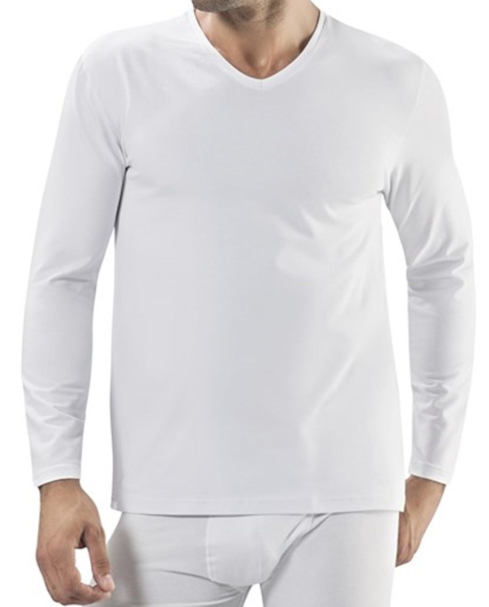 Pamuklu Uzun Kol V Yaka Erkek Atlet Dono 1252 - Beyaz