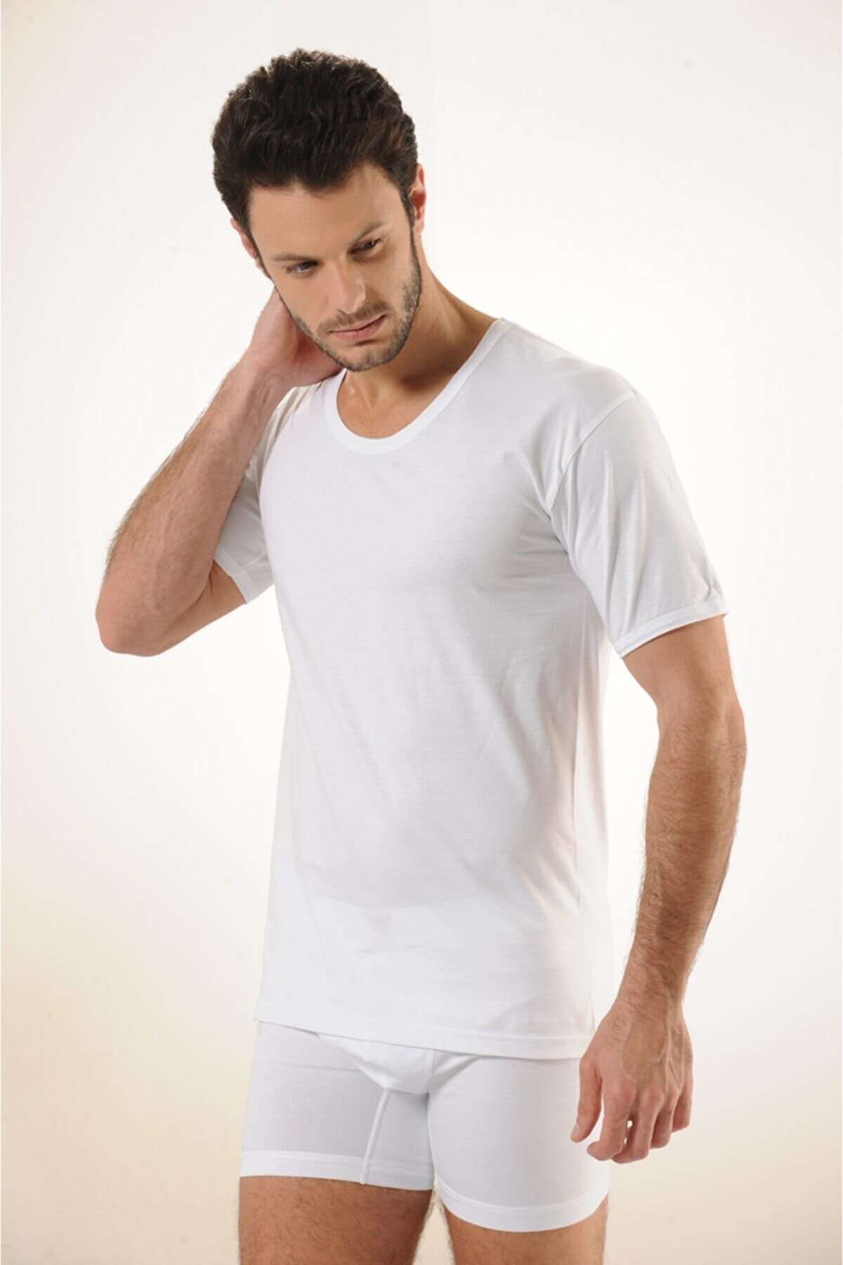 Ribana Pamuklu Bisiklet Yaka Atlet HMD 606 - Beyaz