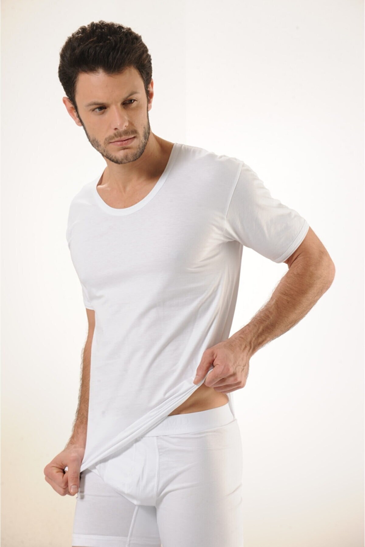 Ribana Pamuklu Bisiklet Yaka Atlet HMD 606 - Beyaz