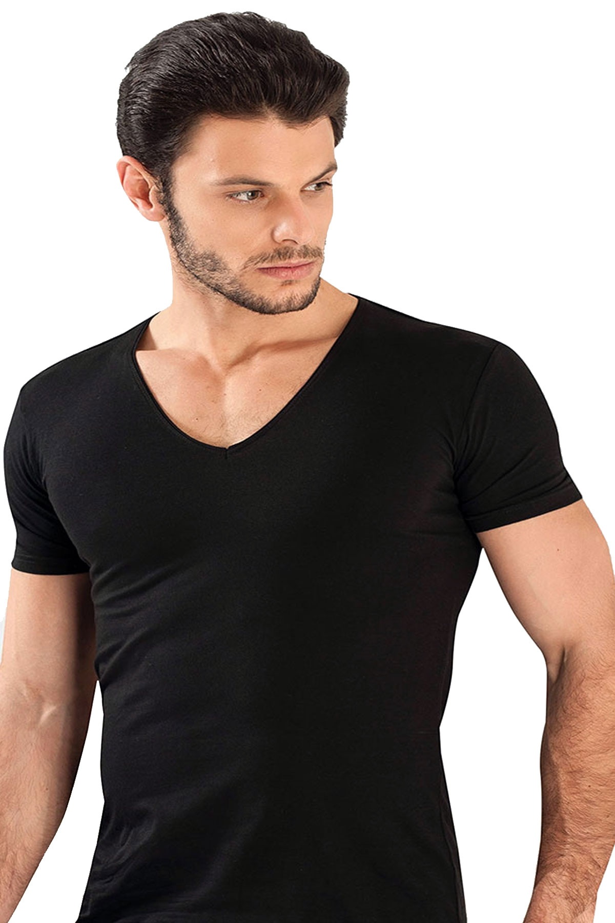 Pamuklu V Yaka Erkek Atlet HMD 713 - Siyah
