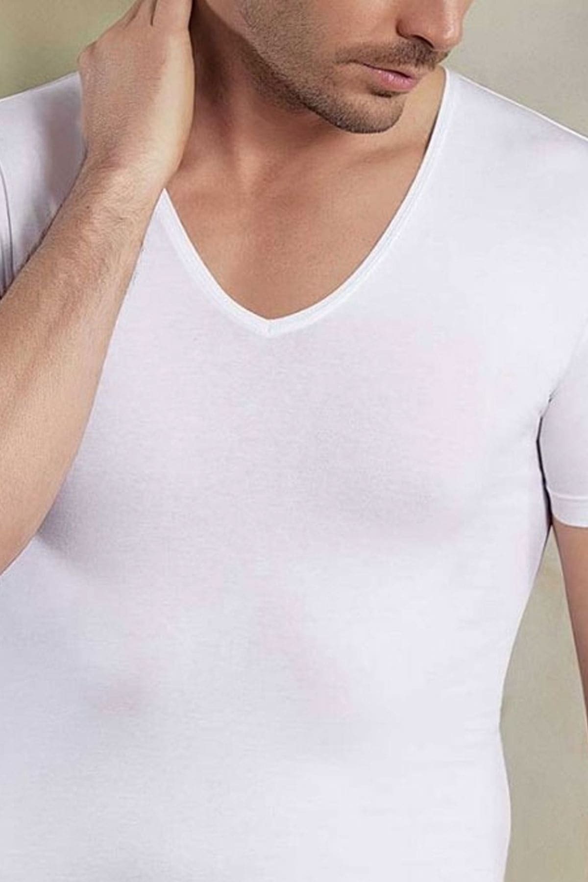 Pamuklu V Yaka Erkek Atlet HMD 712 - Beyaz