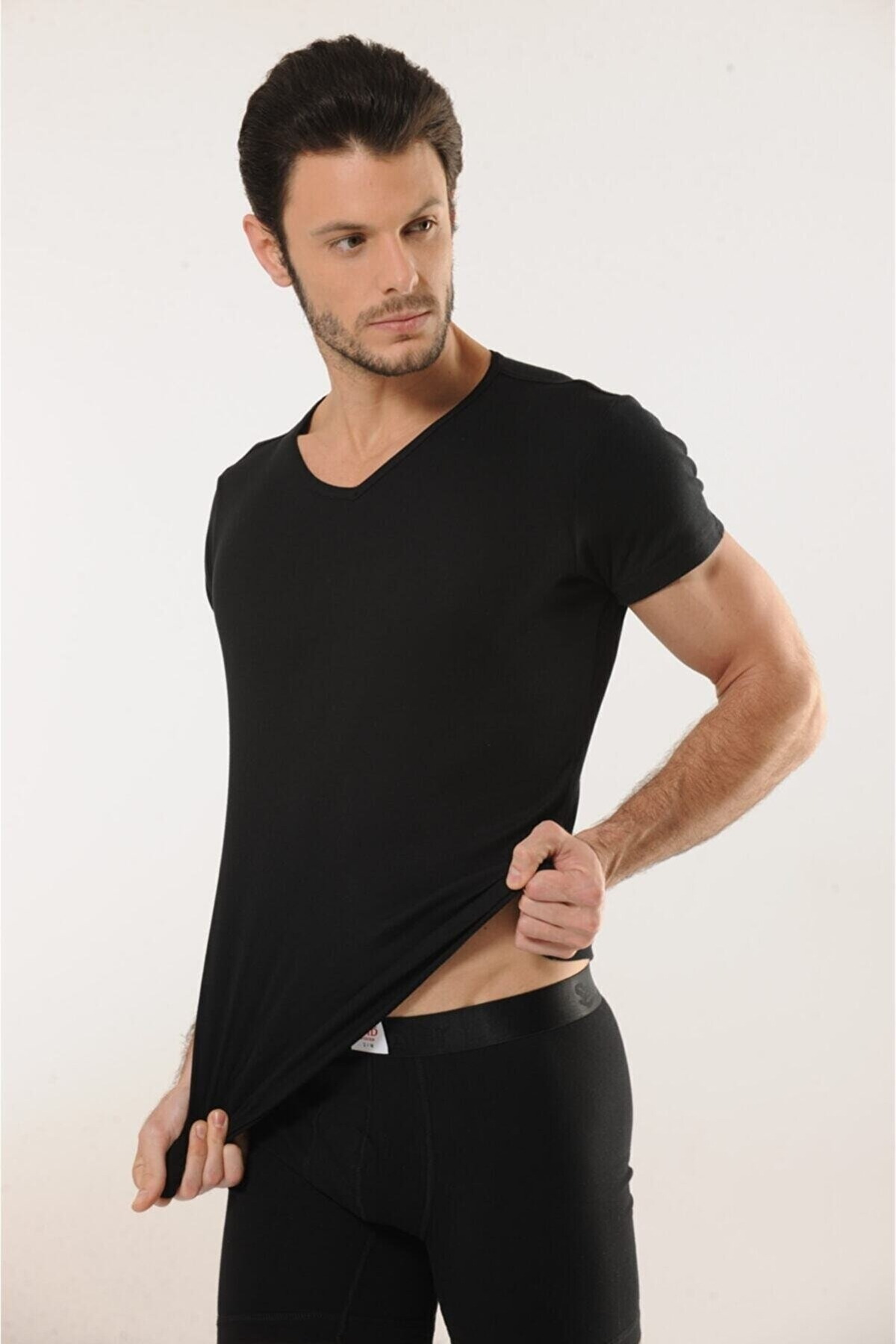 V Yaka Ribana Atlet Pamuklu HMD 510 - Siyah