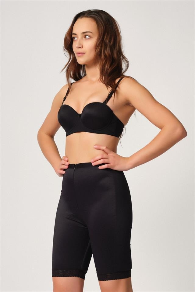 Fermuarlı Paçalı Pop Up Korse Siyah Emay 2838 - Siyah