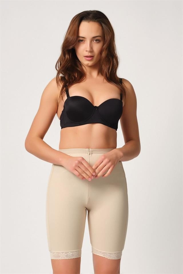 Fermuarlı Paçalı Pop Up Korse Siyah Emay 2838 - Ten