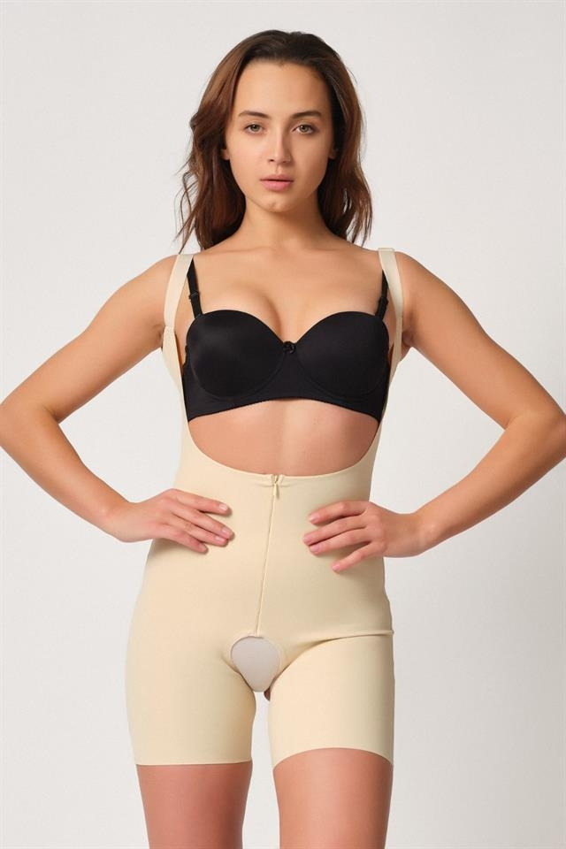 Fermuarlı Gögsü Açık Tül Popo Korse Emay 2834 - Ten