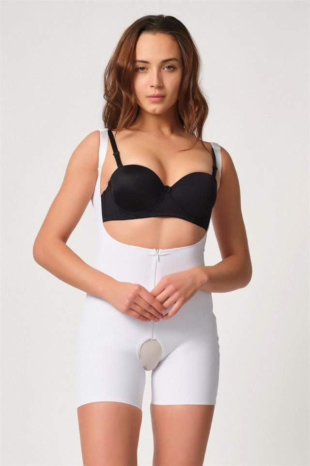 Fermuarlı Gögsü Açık Tül Popo Korse Emay 2834 - Beyaz