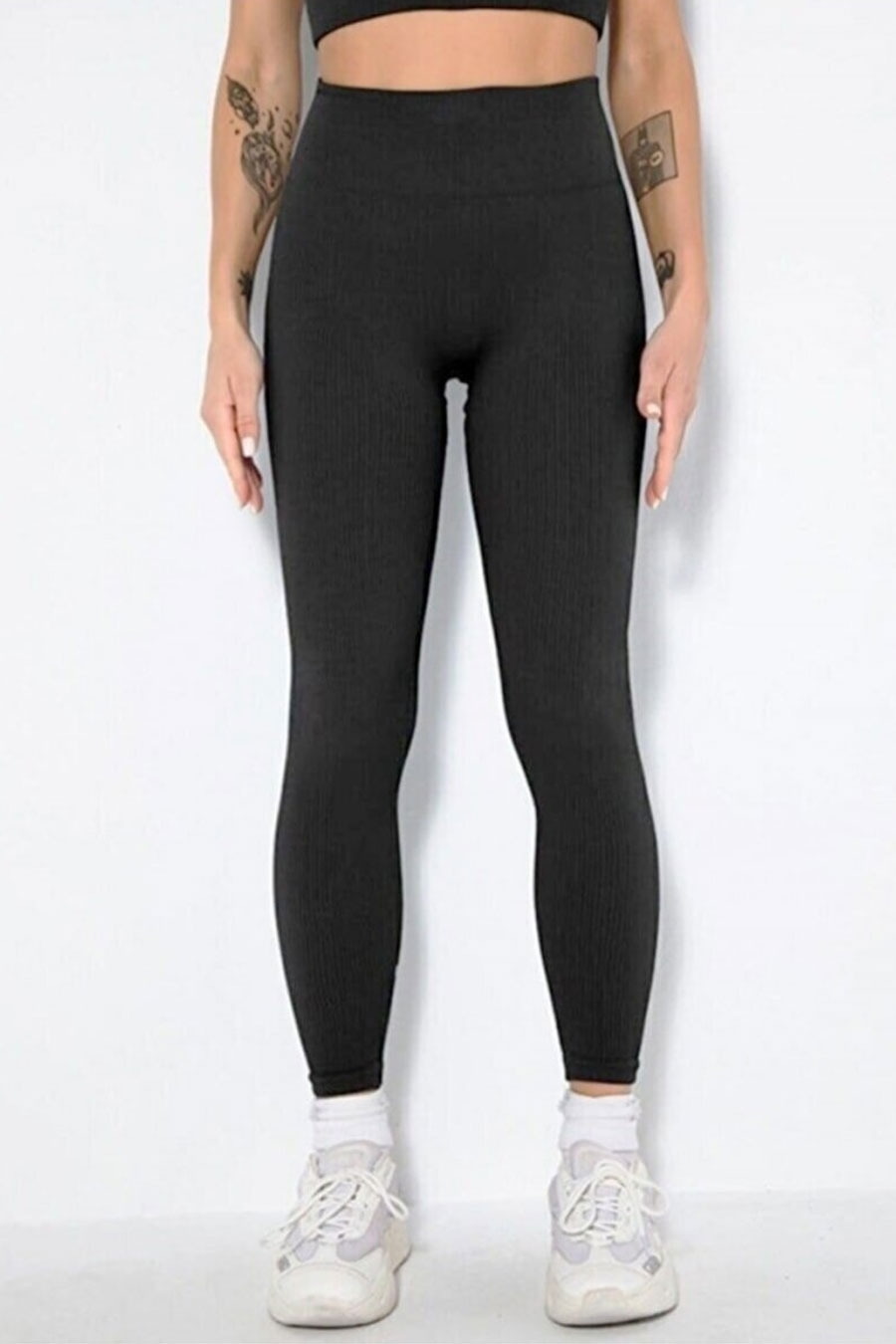 Yüksek Bel Esnek Fitilli Spor Tayt Elite Life 444 - Siyah