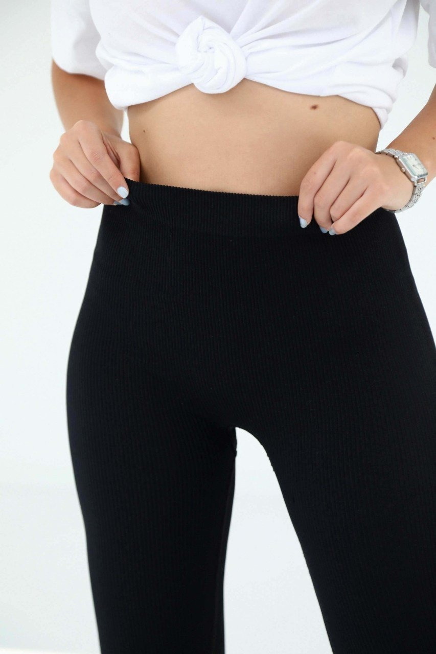 Yüksek Bel Esnek Fitilli Spor Tayt Elite Life 444 - Siyah