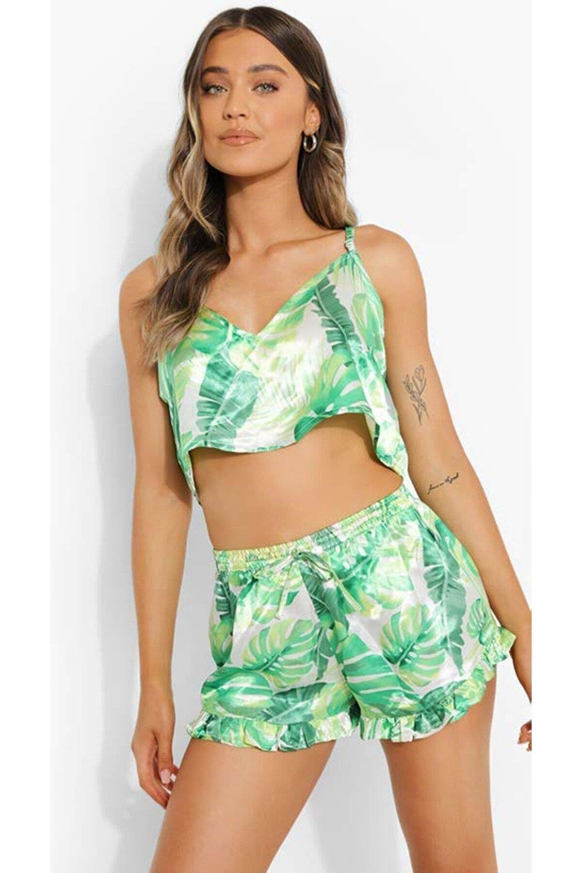 Dantel Detaylı Kadın Fantezi Şort Takımı For Dreams 8326 - Yeşil