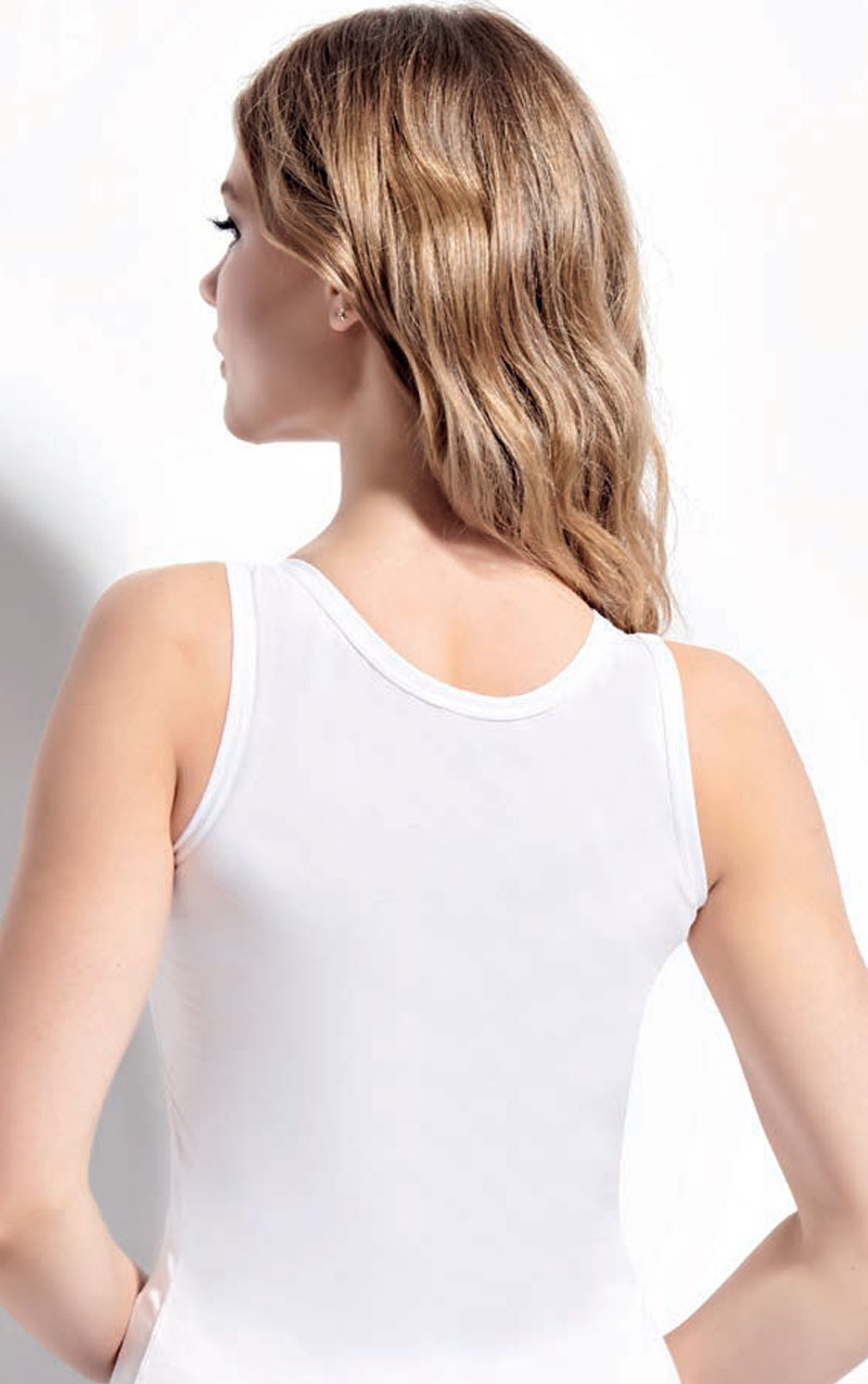 Geniş Askılı Nefes Alan Kadın Atlet Beyaz Kolcu 2540 - Beyaz