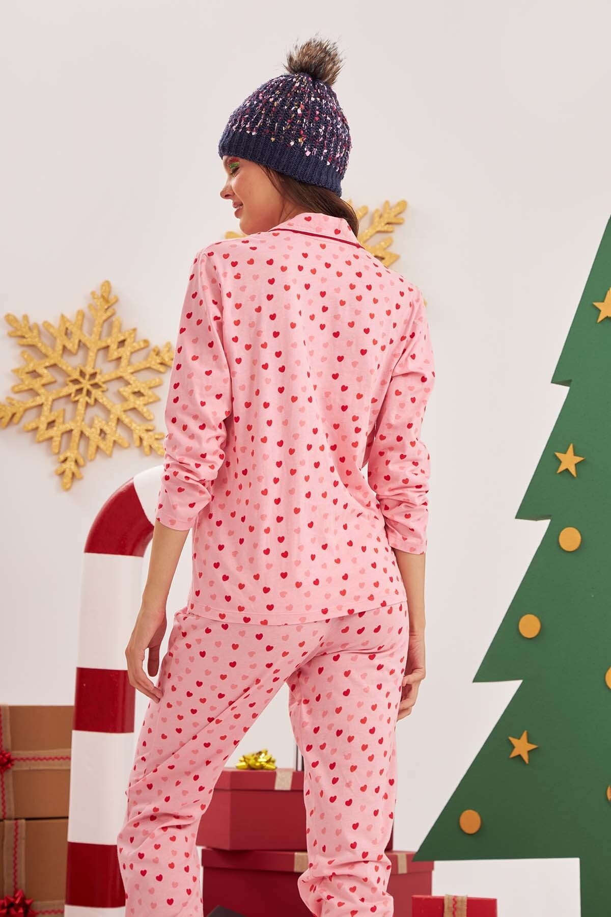 NBB Pamuklu Düğmeli Gömlek Yaka Pijama Takımı NBB 67531 - Görsel 3