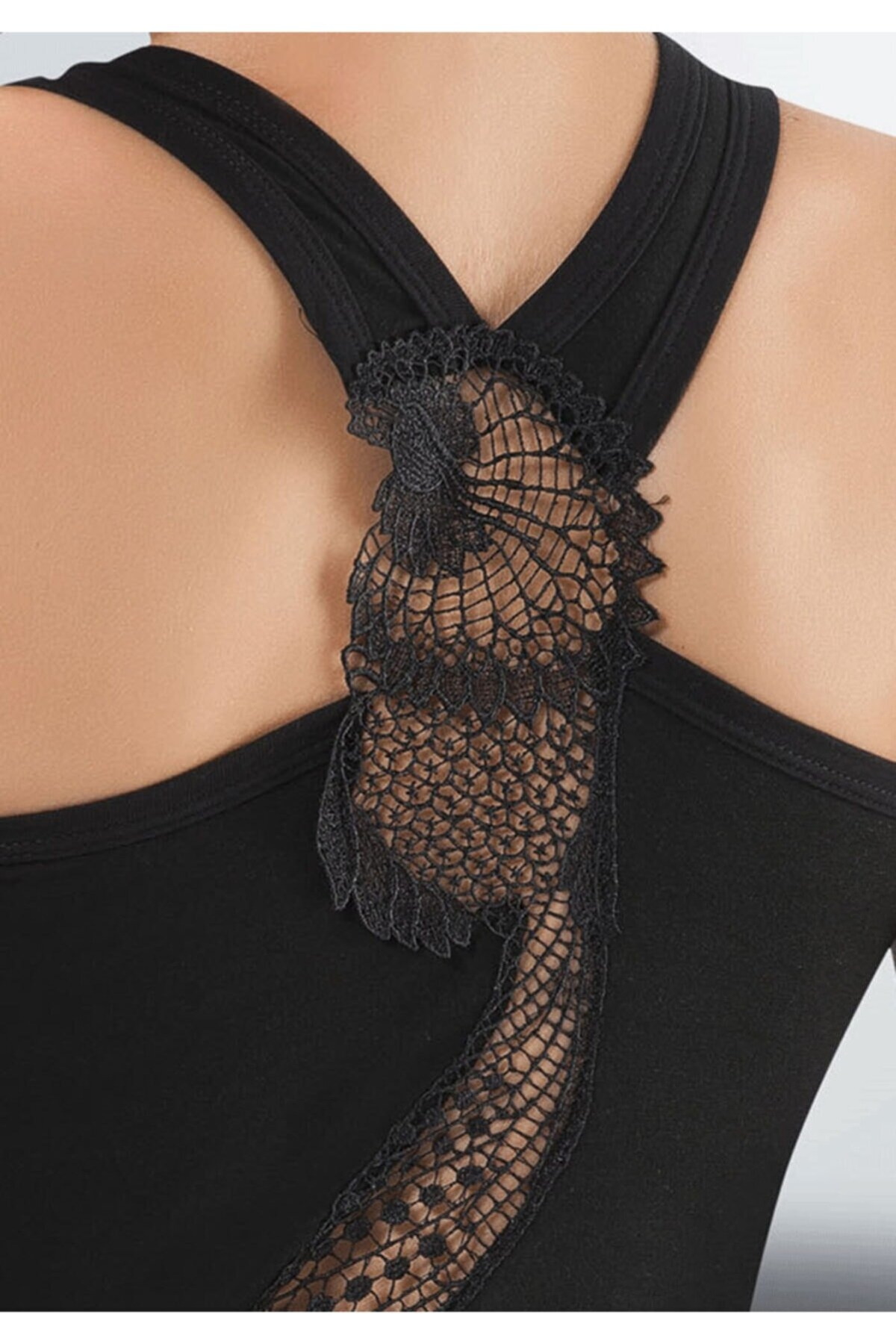 Dantelli Pamuklu Dar Kesim Atlet HMD 2426 - Siyah