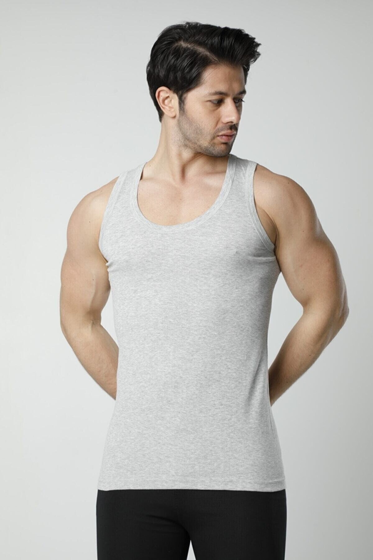 Pamuklu Askılı Erkek Atlet Siyah HMD 601 - Gri