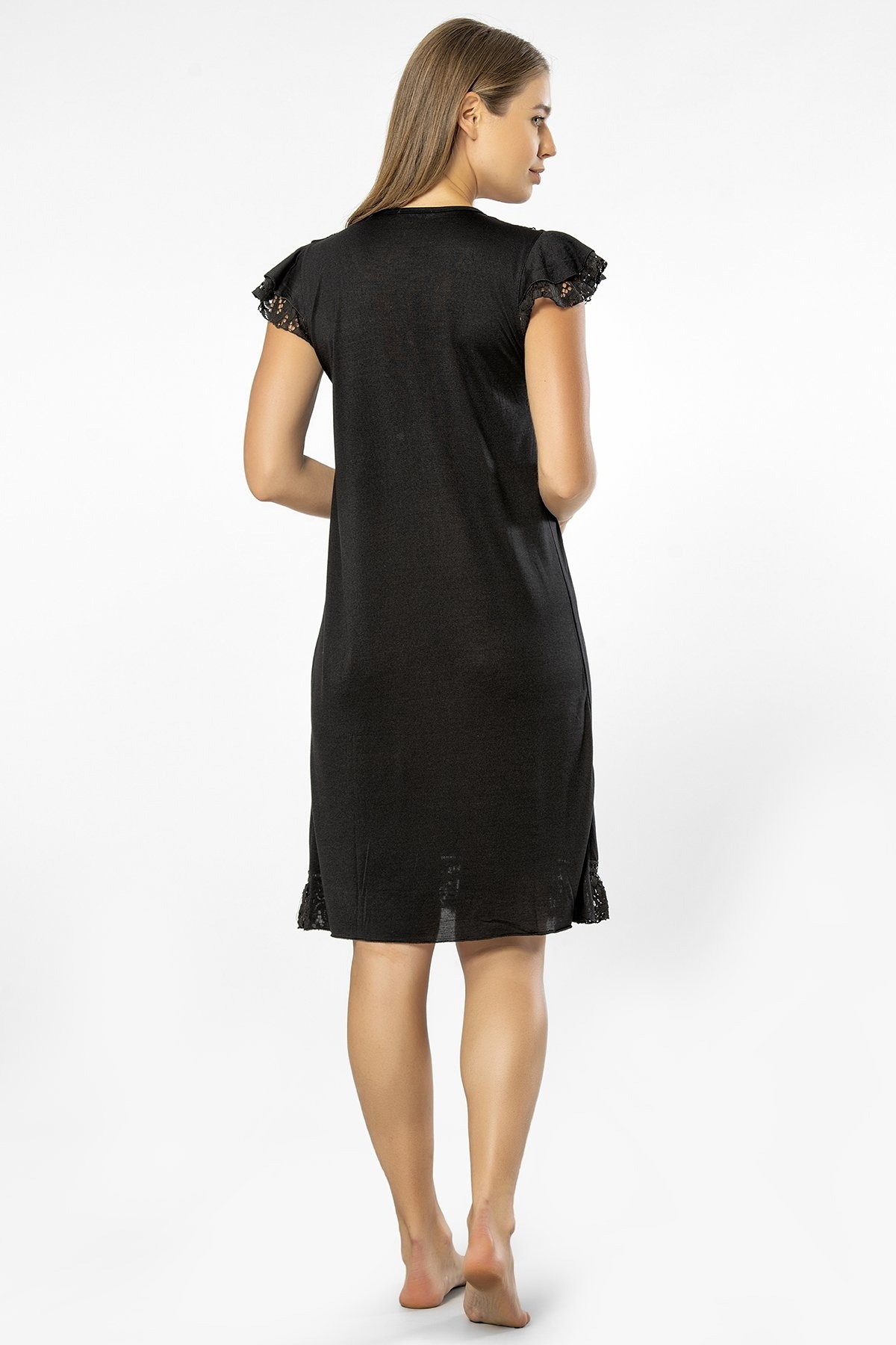 Dantelli Viskon Kadın Gecelik Siyah Türen 3284 - Siyah