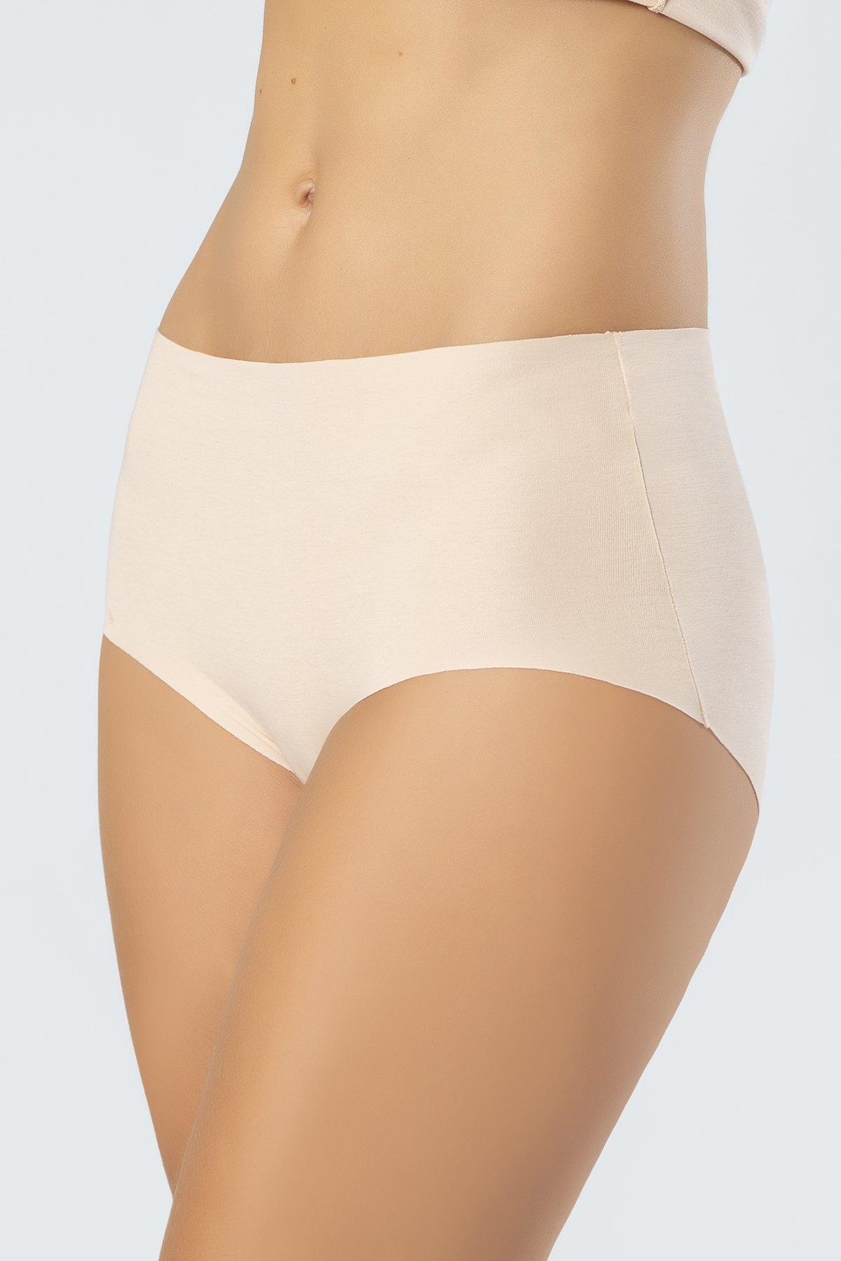 Pamuklu Yüksek Bel Slip Külot Esnek Dikiş Türen 911 - Ten