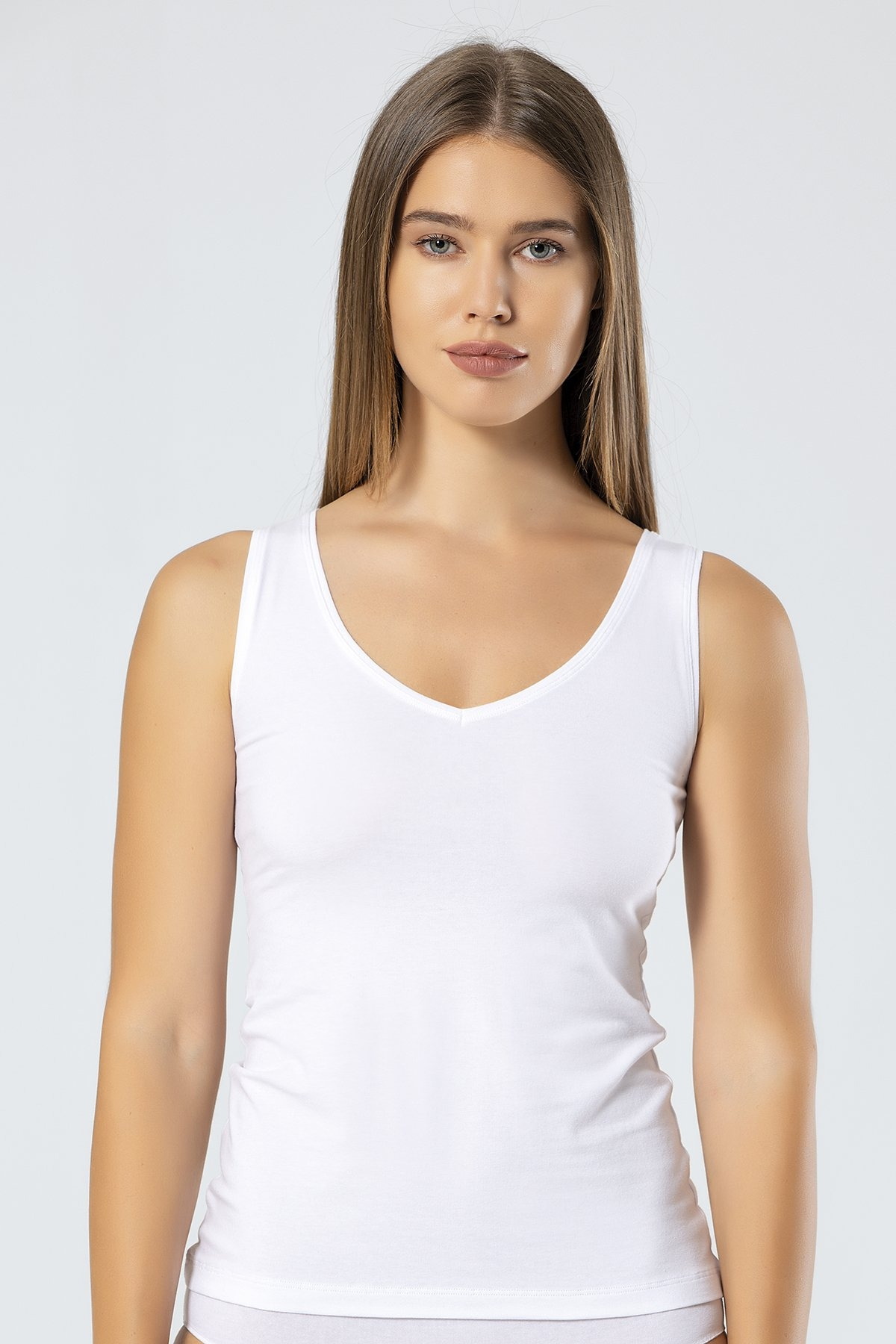 Pamuklu Nefes Alan V Yaka Atlet Türen 913 - Beyaz