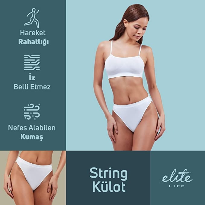 İnce ip detaylı minimal string külot Elite Life 820 - Beyaz