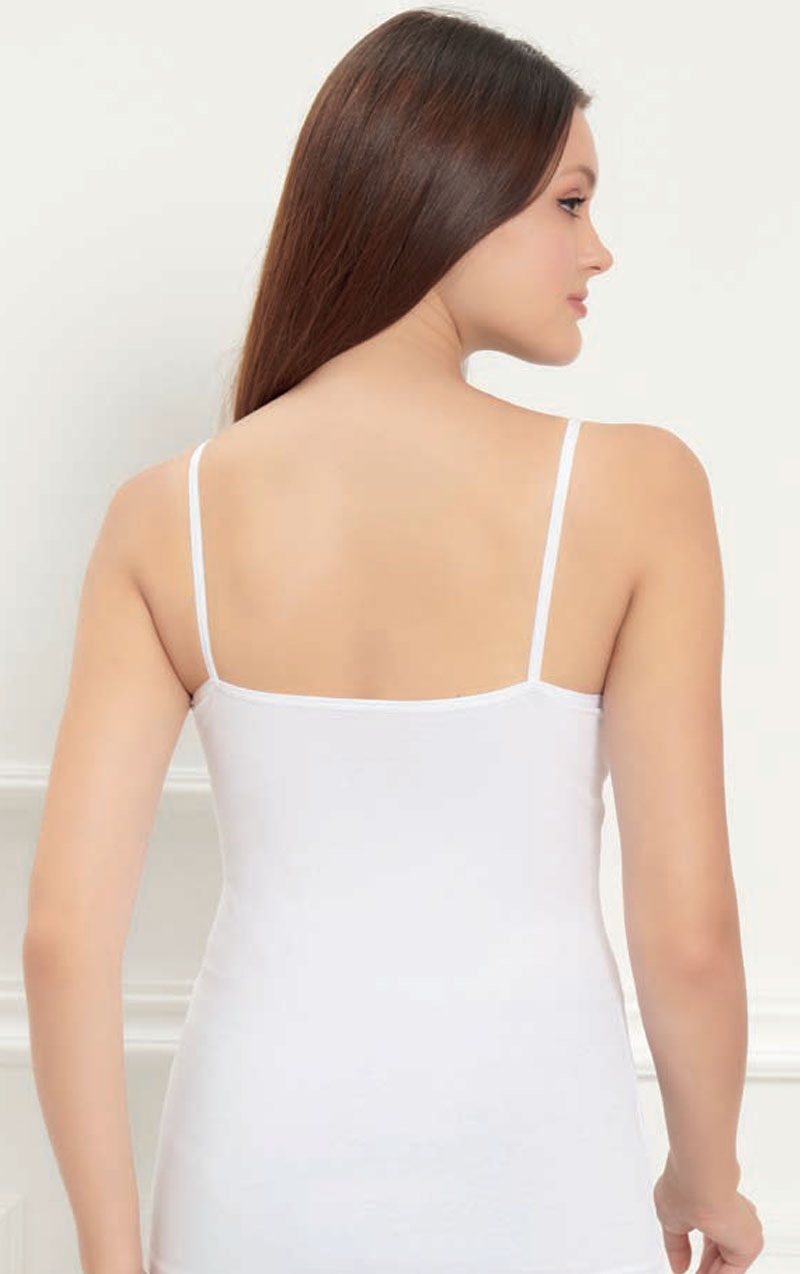 Pamuklu Kalp Desen Dantel İşlemeli Askılı Atlet Kolcu 2570 - Beyaz