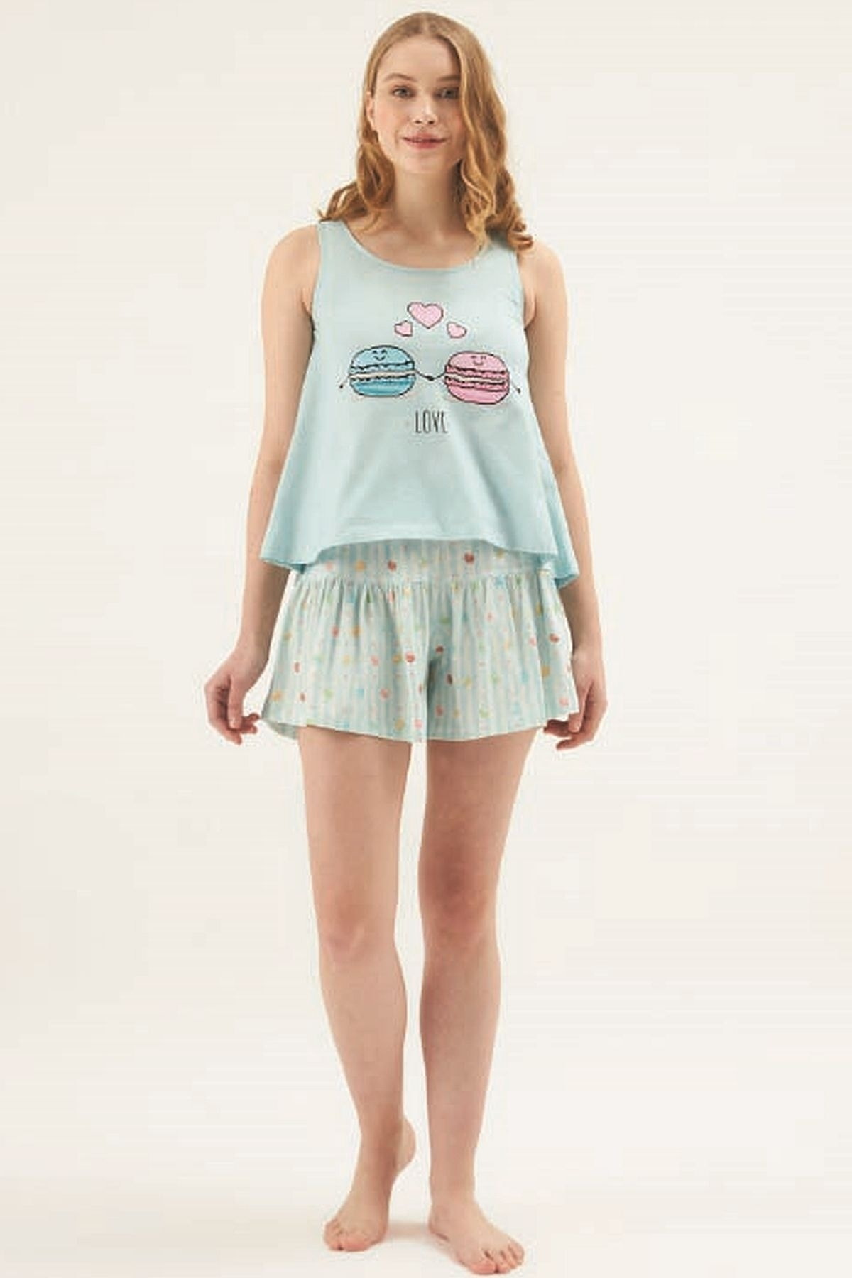 Eros Kalpli Desenli Kadın Atlet Şort Pijama Takımı Eros 30672