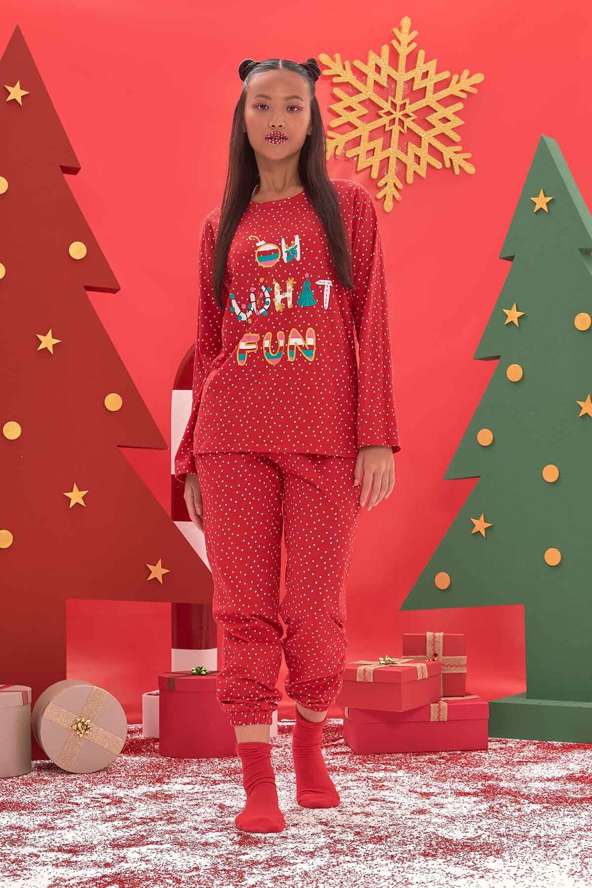 NBB Puantiyeli Pamuklu Kadın Pijama Takımı NBB 67647 - Görsel 2