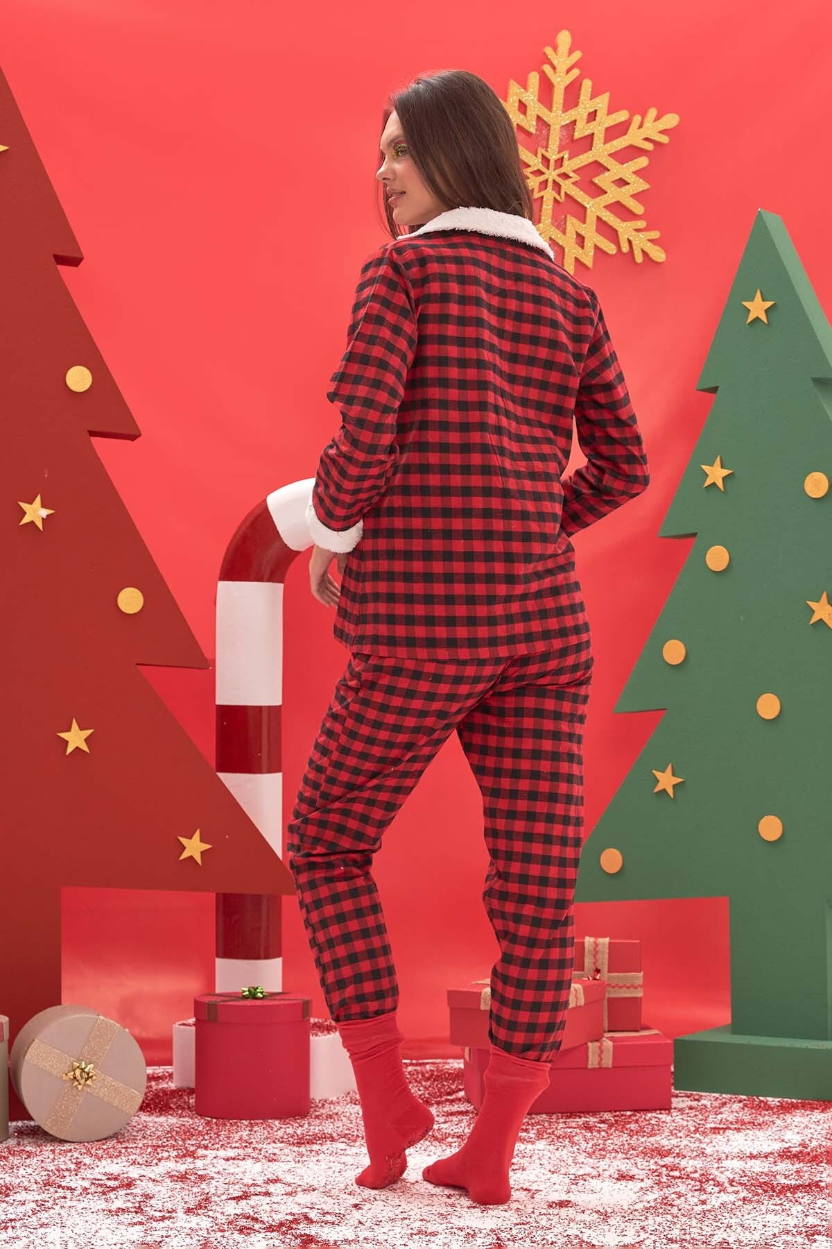 NBB Pötikare Desenli Pamuklu Kadın Pijama Takımı NBB 67596 - Görsel 3