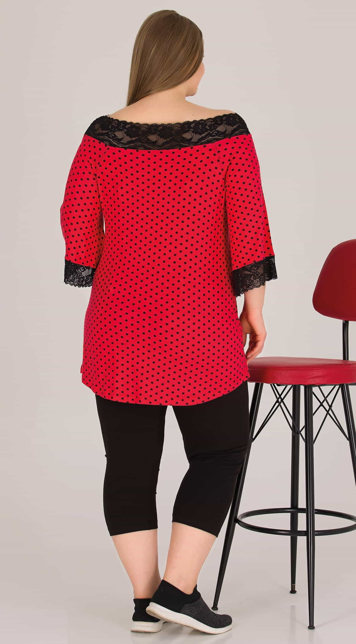 Kırmızı Puantiyeli Kapri Büyük Beden Pijama Takımı Lady 10572 - Kırmızı