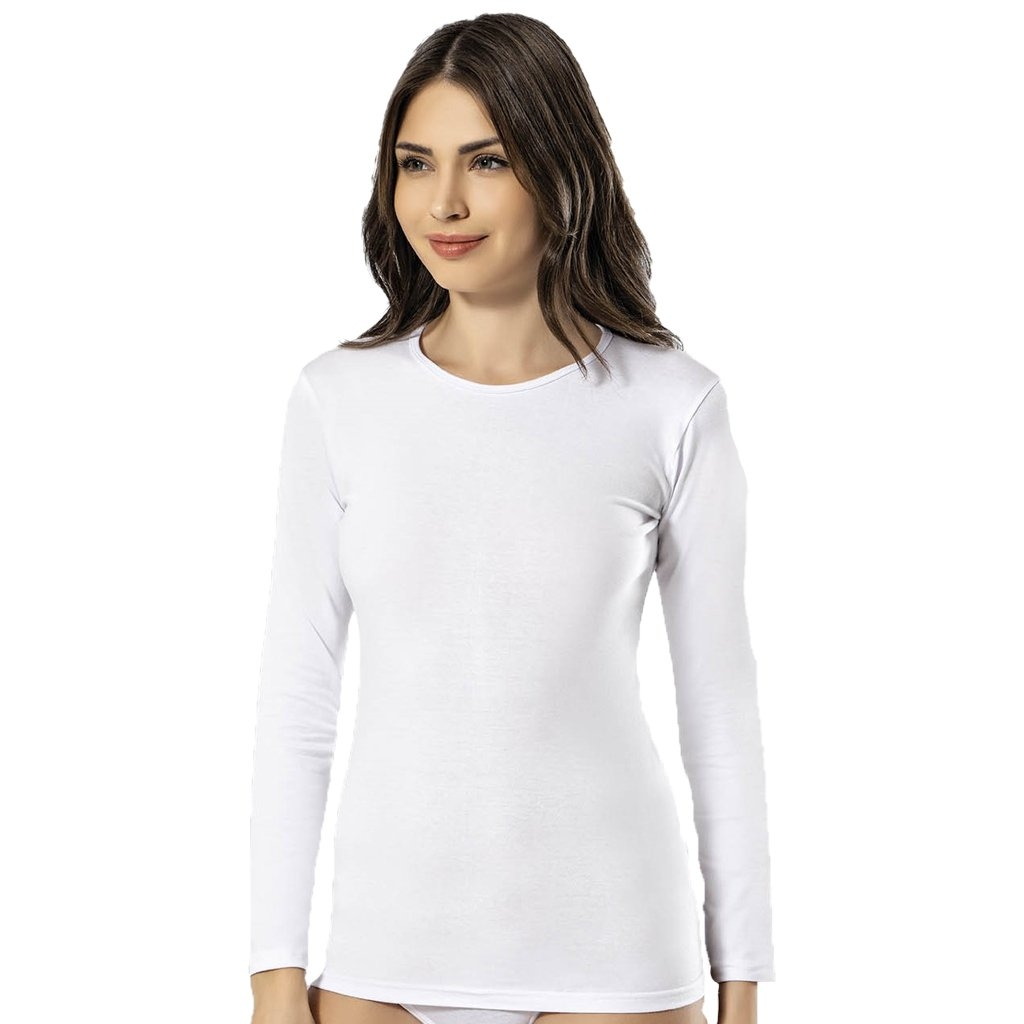 Uzun Kollu Esnek Body Siyah Kota 6023 - Beyaz