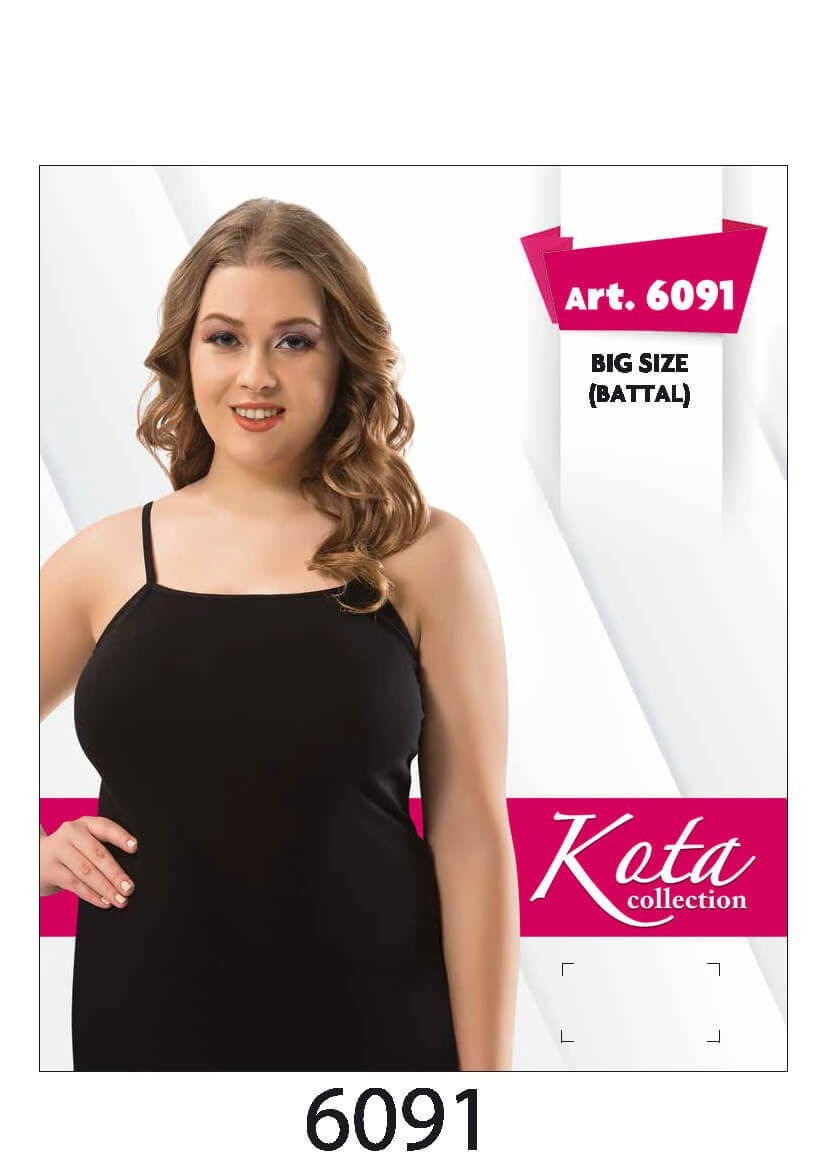 Büyük Beden Pamuklu İp Askılı Kadın Atlet Kota 6091 - Siyah