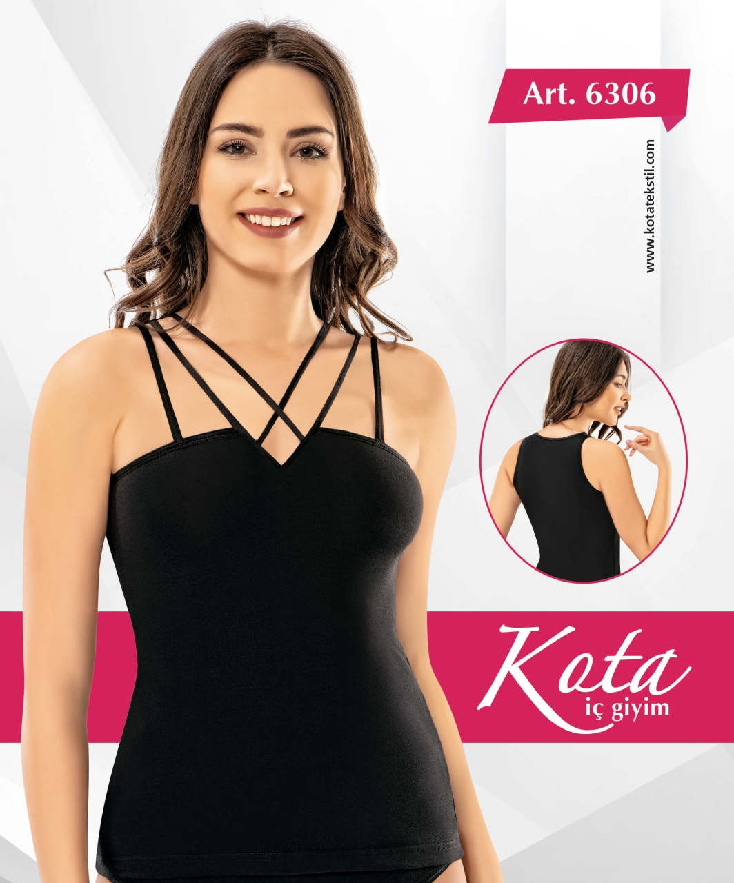 İnce Çapraz İpli Kadın Atlet Pamuklu Rahat Kesim Kota 6306 - Siyah