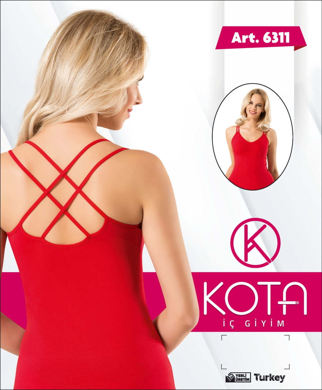 Yüksek Pamuk Oranı Çapraz Askılı Kadın Atlet Kota 6311 - Kırmızı