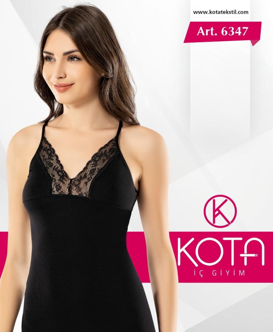 Dantelli İp Askılı Kadın Atlet Pamuklu Kota 6347 - Siyah