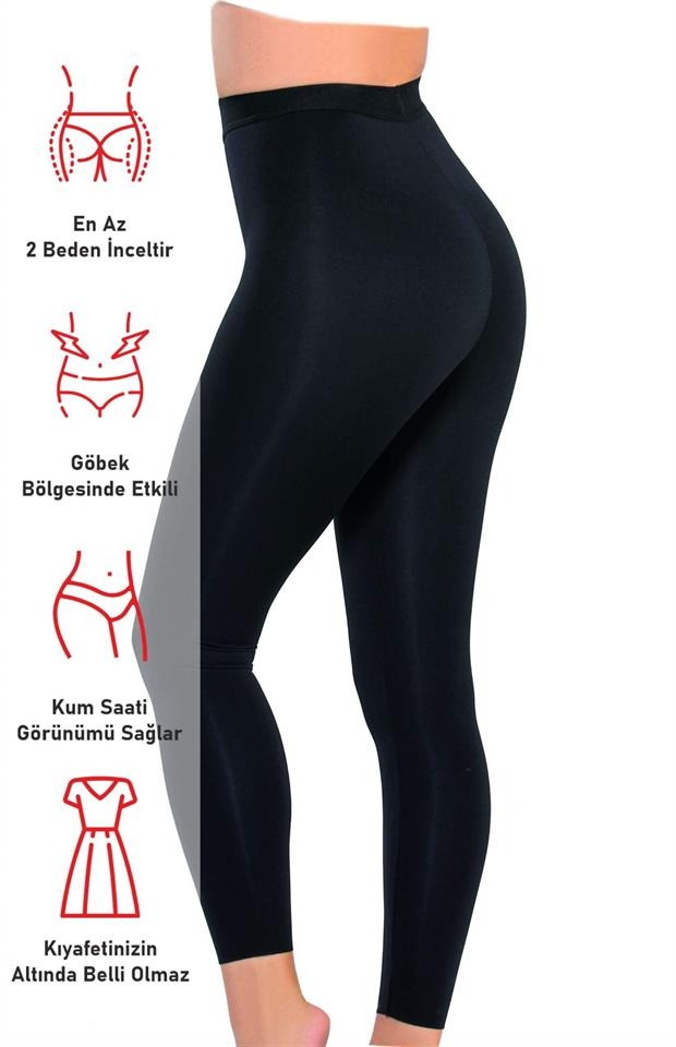 Lazer Kesim Tayt Korse Yüksek Bel Emay 2710 - Siyah