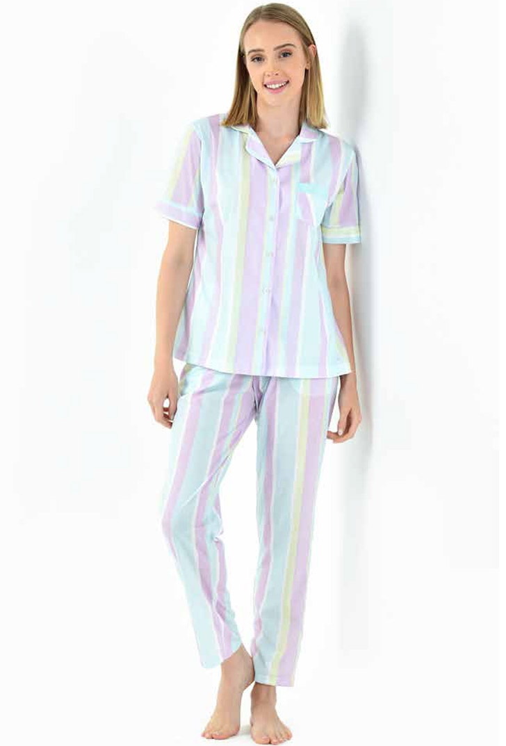 Yeni İnci Lila Penye Kısa Kol Gömlek Pijama Takımı Yeni İnci 1833