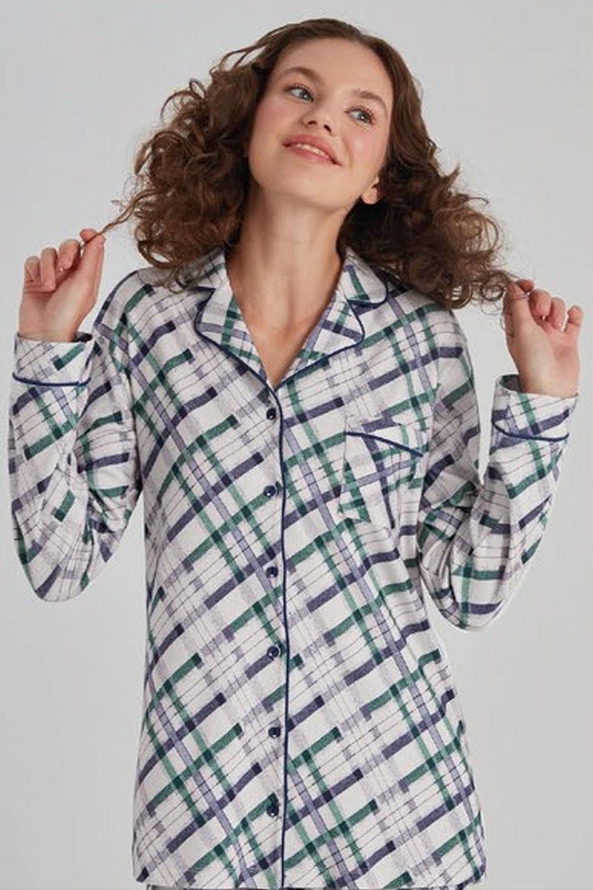 Eros Uzun Kollu Gömlek Yaka Pijama Takımı Lila Eros 31520 - Görsel 2