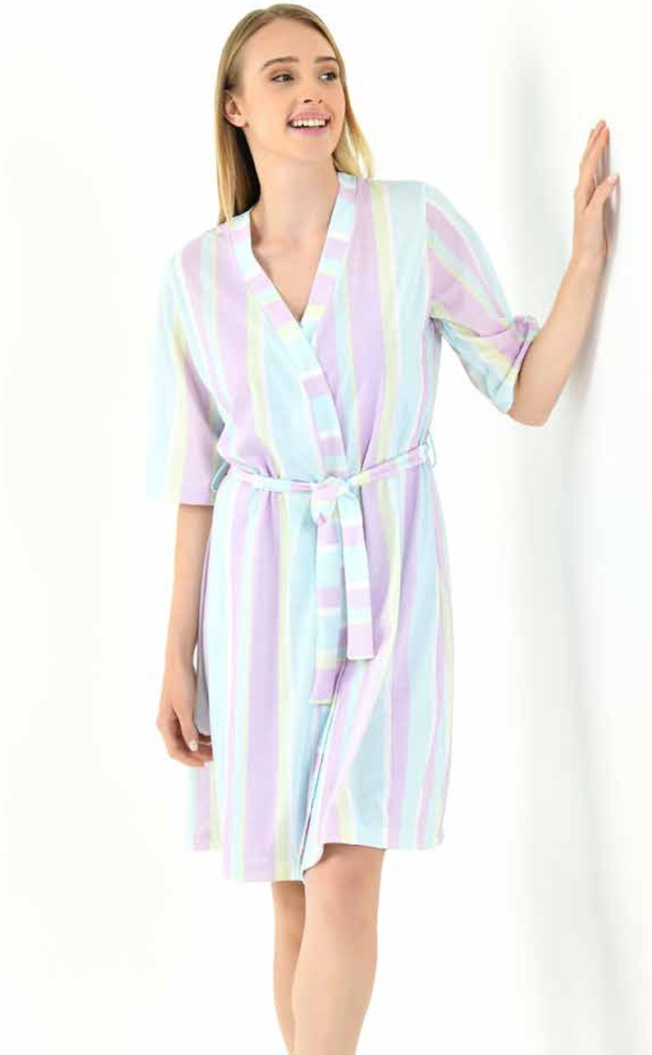 Yeni İnci Lila Viskon Kısa Kollu Gecelik Sabahlık Takım Yeni İnci 1835 - Görsel 2